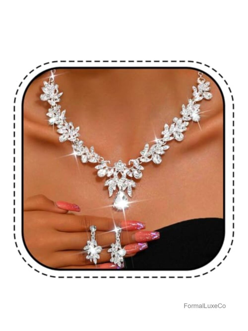 Rhinestone Crystal Jewelry Set Necklace Earrings Bridal Wedding Prom Formal